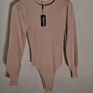 zeagoo Ribbed Beige One Piece Body Suit Snap NWT S Timless Capsule Elegant